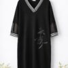 Premium Black V-Neck Dress with Striped Trim