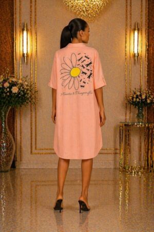 Women's Button-Up Shirt Dress with Graphic Print