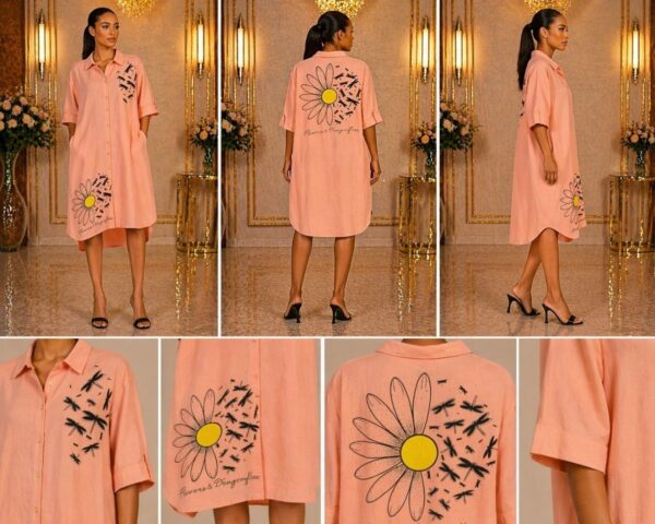 Women's Button-Up Shirt Dress with Graphic Print
