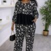 Women's Geometric Print Dress with Black Pleated Waist