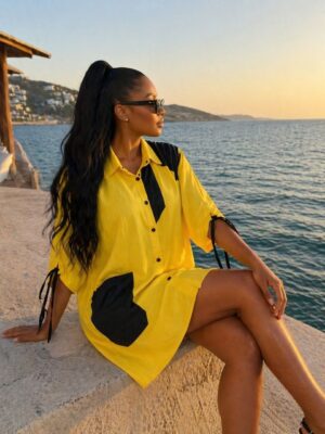 Premium Yellow Color Block Dress