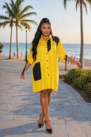 Premium Yellow Color Block Dress