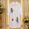 White Artistic Button-Up Dress