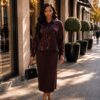 Premium Pleated Midi Dress in Black Brown