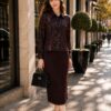 Premium Pleated Midi Dress in Black Brown