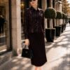 Premium Pleated Midi Dress in Black Brown