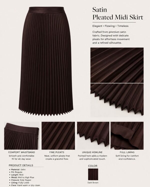 Premium Pleated Midi Dress in Black Brown