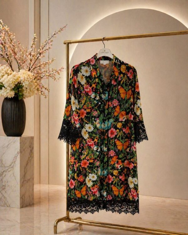Premium Floral Print Dress - Black