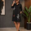 Premium Floral Print Dress - Black