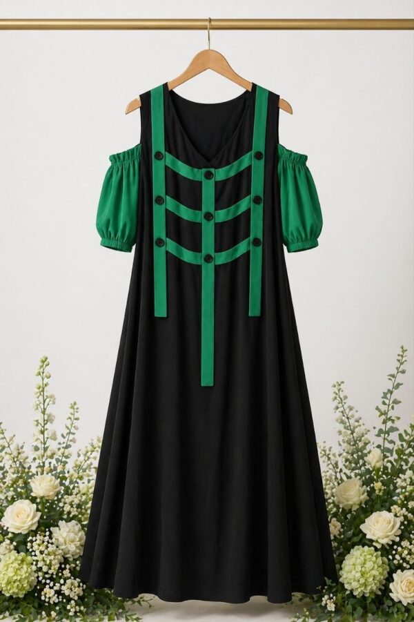 Premium Floral Print Dress - Black