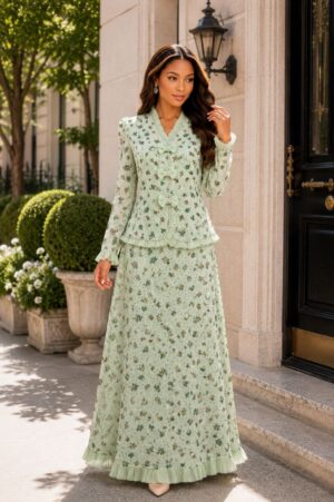 Premium Floral Green Dress - Wholesale
