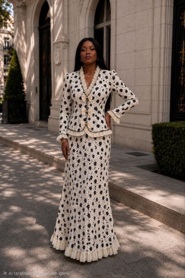Elegant Black & White Polka Dot Dress Suit