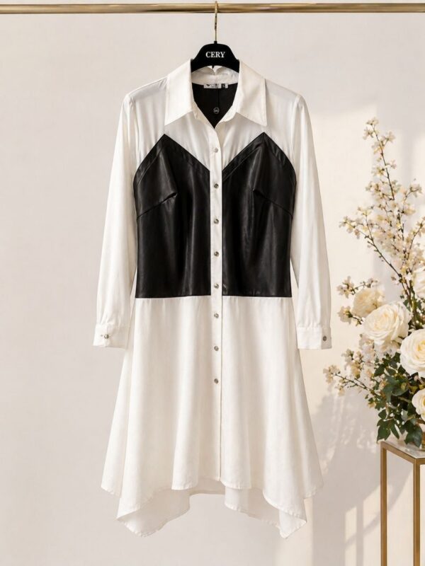 Elegant Color Block Shirt Dress