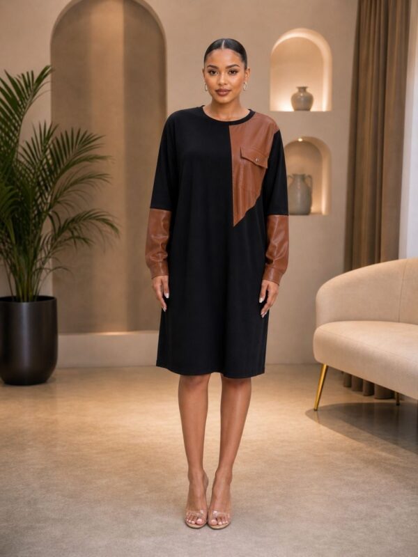 Elegant Color Block Shirt Dress