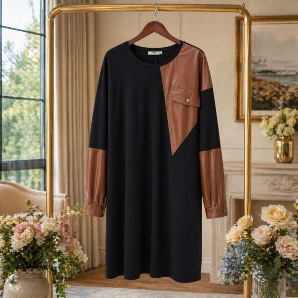 Elegant Color Block Shirt Dress