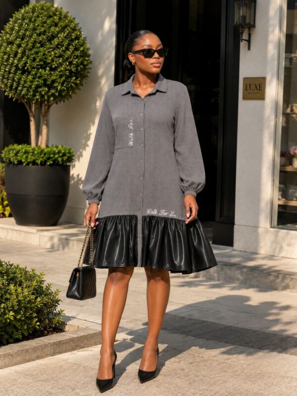 Elegant Color Block Shirt Dress