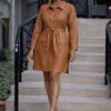 Elegant Color Block Shirt Dress