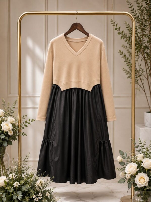 Elegant Color Block Shirt Dress