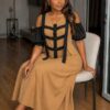 Elegant Color Block Shirt Dress