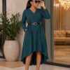 Elegant Color Block Shirt Dress