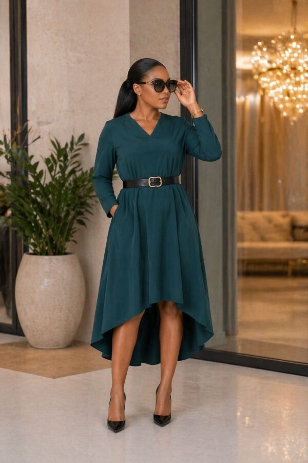 Elegant Color Block Shirt Dress