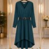 Elegant Color Block Shirt Dress