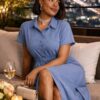 Elegant Color Block Shirt Dress