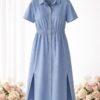Elegant Color Block Shirt Dress