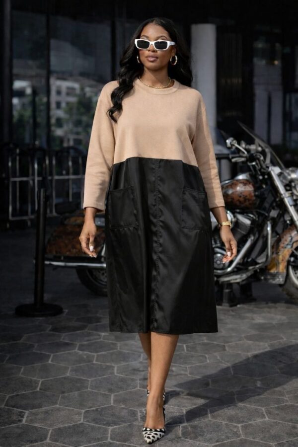 Premium Women's Midi Dress - Black & Brown