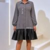 Elegant Color Block Shirt Dress