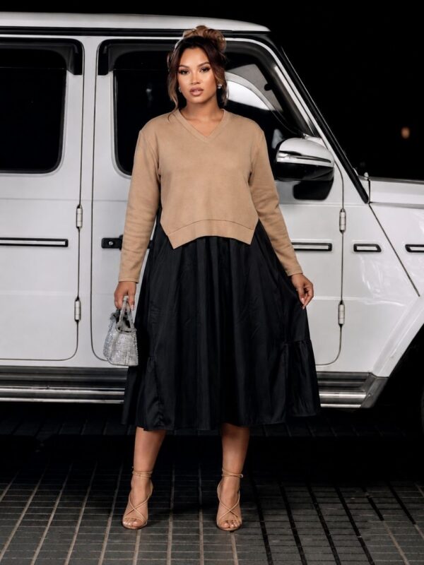 Elegant Color Block Shirt Dress