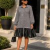 Elegant Color Block Shirt Dress