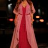 Premium Red Pleated Dress with Chiffon Overlay