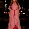 Premium Red Pleated Dress with Chiffon Overlay