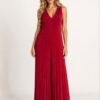 Premium Red Pleated Dress with Chiffon Overlay