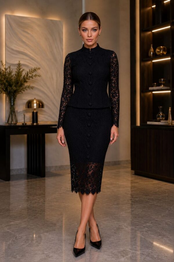 Premium Black Lace Midi Dress