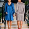 Elegant Color Block Shirt Dress