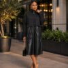 Elegant Color Block Shirt Dress