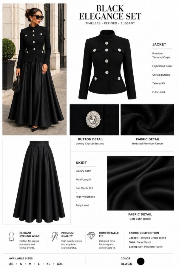 Premium Black Blazer Dress with Pearl Button Details