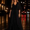 Premium Black Pleated Wrap Dress