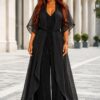 Premium Black Pleated Wrap Dress