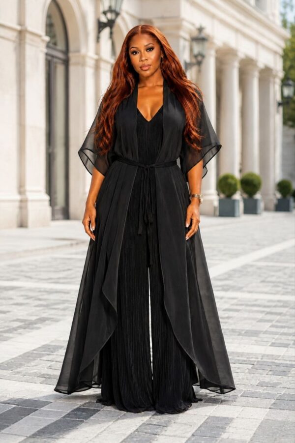 Premium Black Pleated Wrap Dress