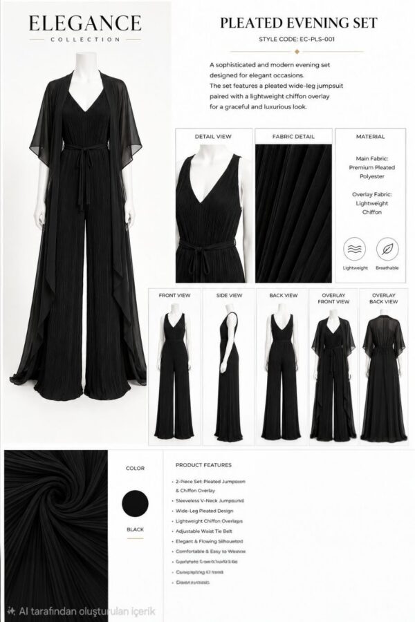 Premium Black Pleated Wrap Dress