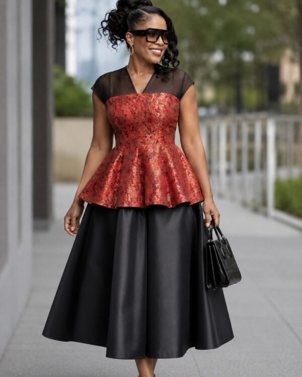 Black & Red Sequin Midi Dress - Wholesale Evening Wear