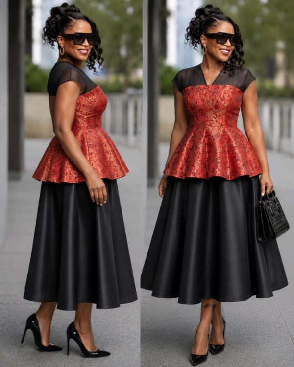 Premium Red & Black Evening Dress - Wholesale