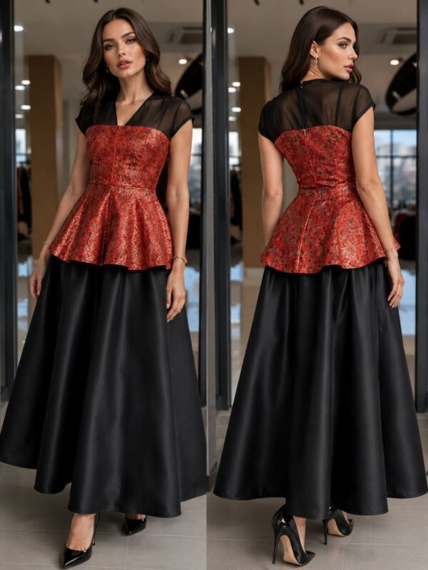 Black & Red Sequin Midi Dress - Wholesale Evening Wear