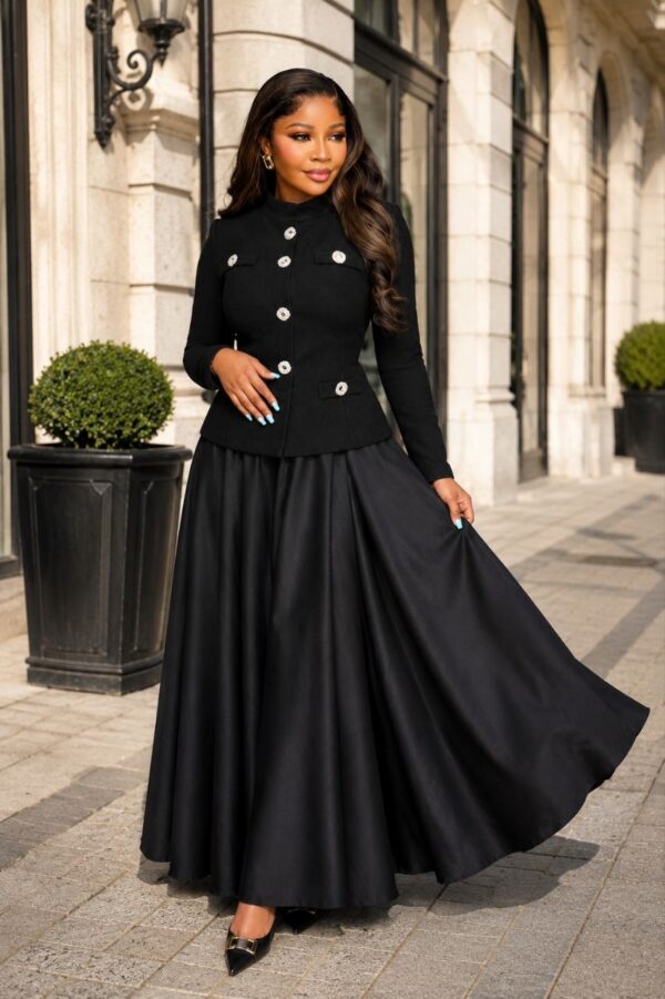 Premium Black Double-Breasted Dress