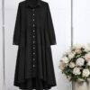 Black Button-Front Tiered Shirt Dress