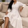 Black Button-Front Tiered Shirt Dress