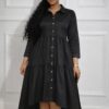 Black Button-Front Tiered Shirt Dress